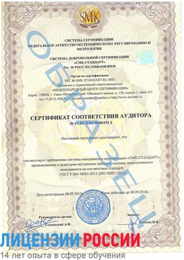Образец сертификата соответствия аудитора №ST.RU.EXP.00006191-2 Суворов Сертификат ISO 50001